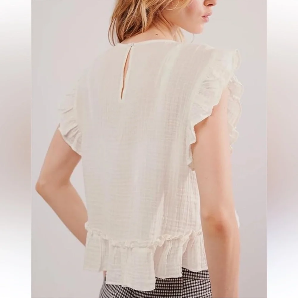 Free People Ivory Ruffle Sleeve Top - Picture 5 of 5
